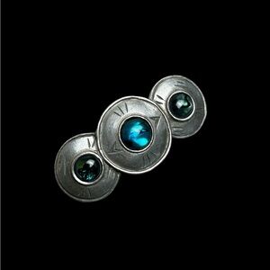 Vintage Seagull Pewter Brooch - Triple Moon Design with Abalone Accents